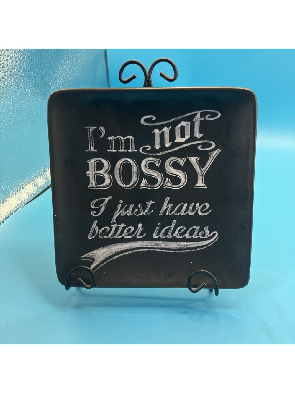 Cracker Barrel “I'M NOT BOSSY 'I Just Have Better Ideas' Plate In Black W/stand